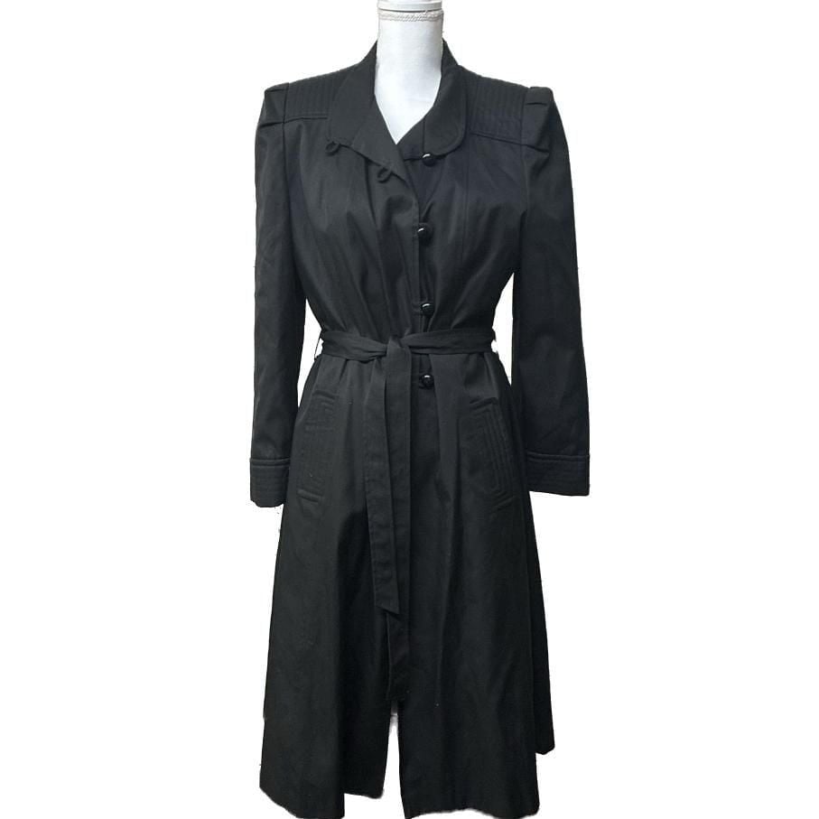 Vintage Black Belted Long Trench Coat With Removable Flannel Inner Lay , Goth, E
